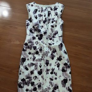 Ann Taylor Petite White Sheath Dress with Purple Patterns